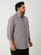 Plus Size Cotton 1 Pocket Regular Fit Smart Casual Shirt - Grey