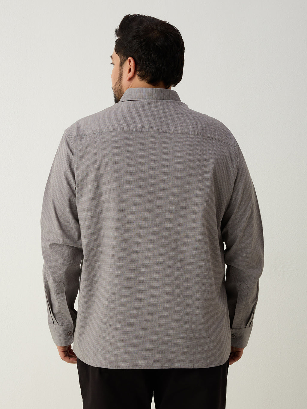 Plus Size Cotton 1 Pocket Regular Fit Smart Casual Shirt - Grey