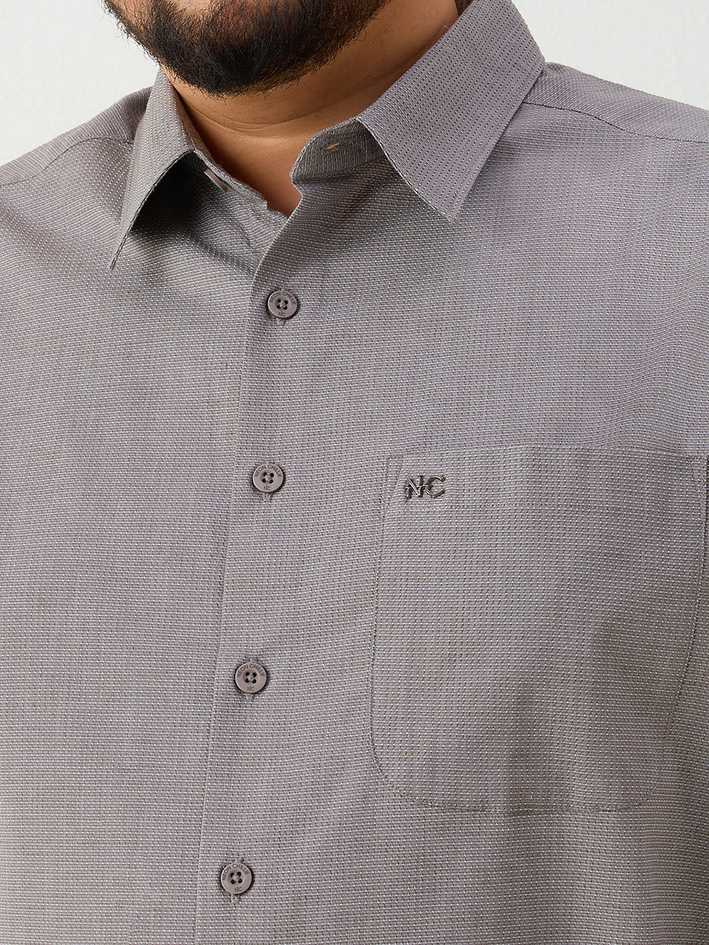 Plus Size Cotton 1 Pocket Regular Fit Smart Casual Shirt - Grey