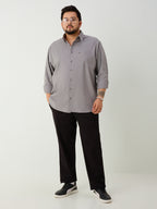 Plus Size Cotton 1 Pocket Regular Fit Smart Casual Shirt - Grey