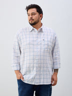 Plus Size Cotton Check 1 Pocket Regular Fit Smart Casual Shirt - White