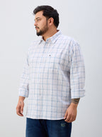 Plus Size Cotton Check 1 Pocket Regular Fit Smart Casual Shirt - White