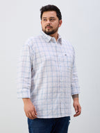 Plus Size Cotton Check 1 Pocket Regular Fit Smart Casual Shirt - White