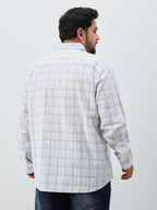 Plus Size Cotton Check 1 Pocket Regular Fit Smart Casual Shirt - White