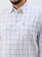 Plus Size Cotton Check 1 Pocket Regular Fit Smart Casual Shirt - White