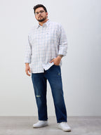 Plus Size Cotton Check 1 Pocket Regular Fit Smart Casual Shirt - White