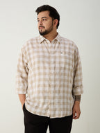 Plus Size Cotton Check 1 Pocket Regular Fit Smart Casual Shirt - Olive