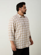 Plus Size Cotton Check 1 Pocket Regular Fit Smart Casual Shirt - Olive