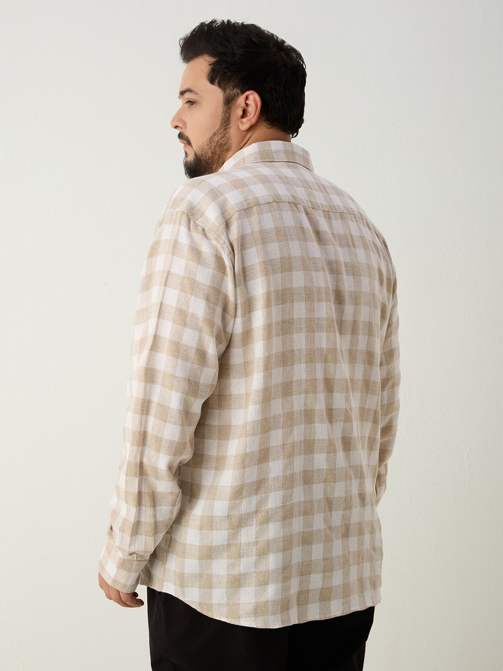 Plus Size Cotton Check 1 Pocket Regular Fit Smart Casual Shirt - Olive