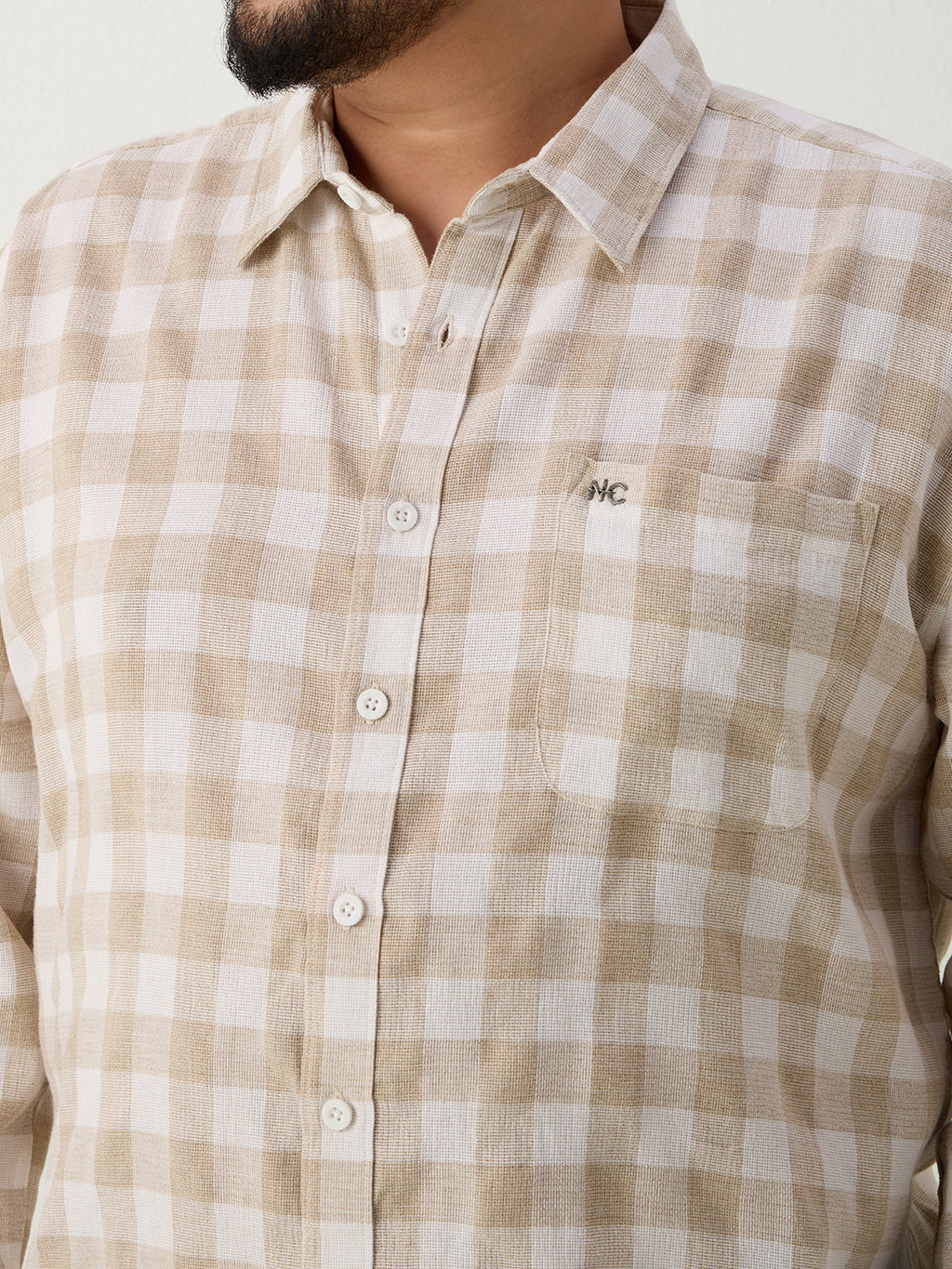 Plus Size Cotton Check 1 Pocket Regular Fit Smart Casual Shirt - Olive