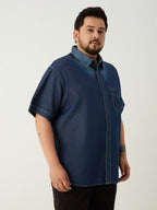 Plus Size Denim Regular Fit Smart Casual Shirt - Dark Blue