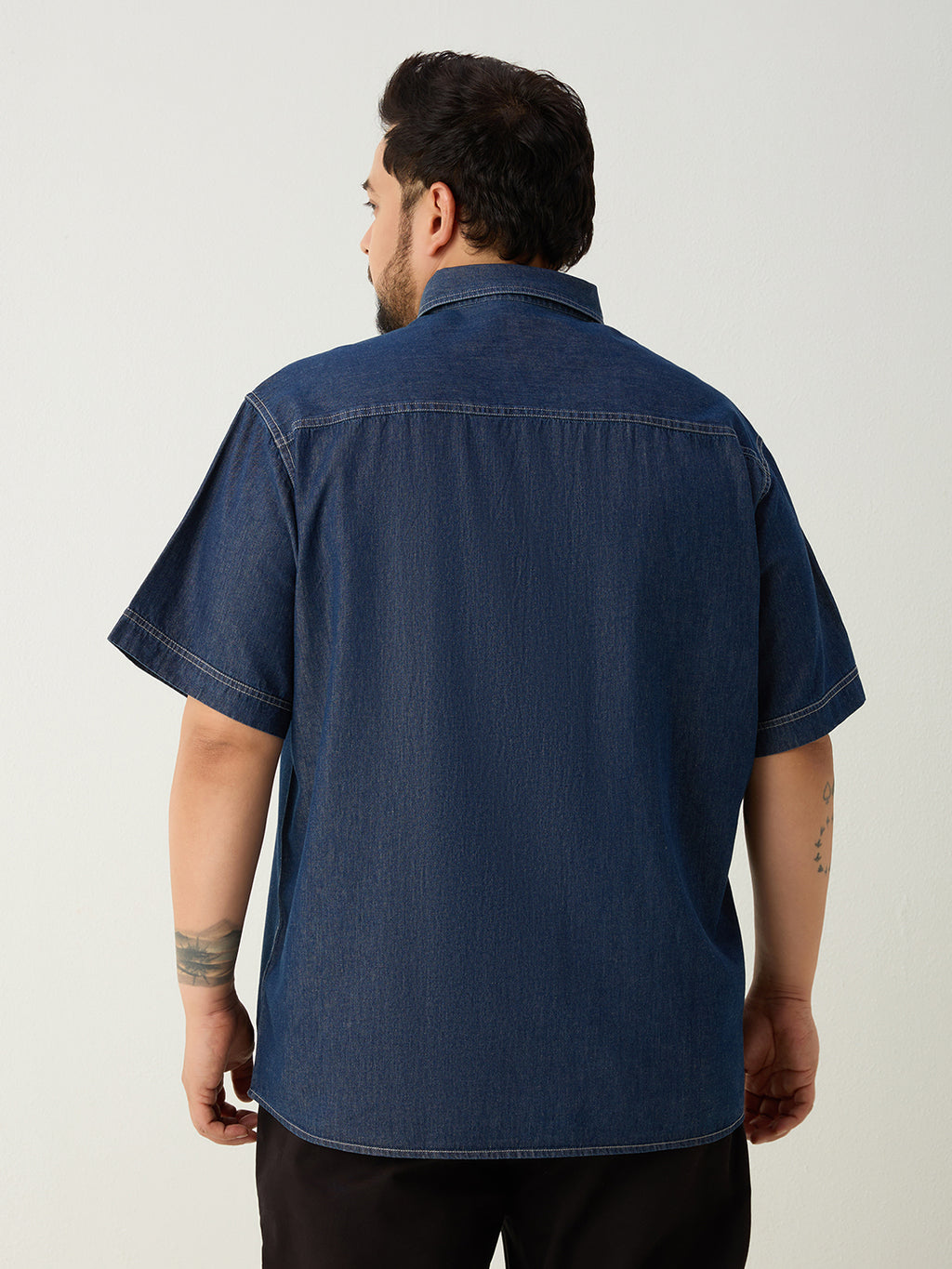 Plus Size Denim Regular Fit Smart Casual Shirt - Dark Blue