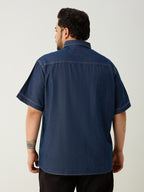Plus Size Denim Regular Fit Smart Casual Shirt - Dark Blue