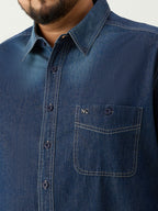 Plus Size Denim Regular Fit Smart Casual Shirt - Dark Blue