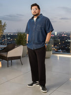 Plus Size Denim Regular Fit Smart Casual Shirt - Dark Blue