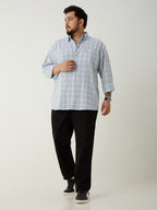 Plus Size Cotton Check 1 Pocket Regular Fit Smart Casual Shirt - Sky
