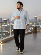 Plus Size Cotton Check 1 Pocket Regular Fit Smart Casual Shirt - Sky