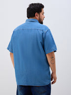 Plus Size Denim Regular Fit Smart Casual Shirt - Blue