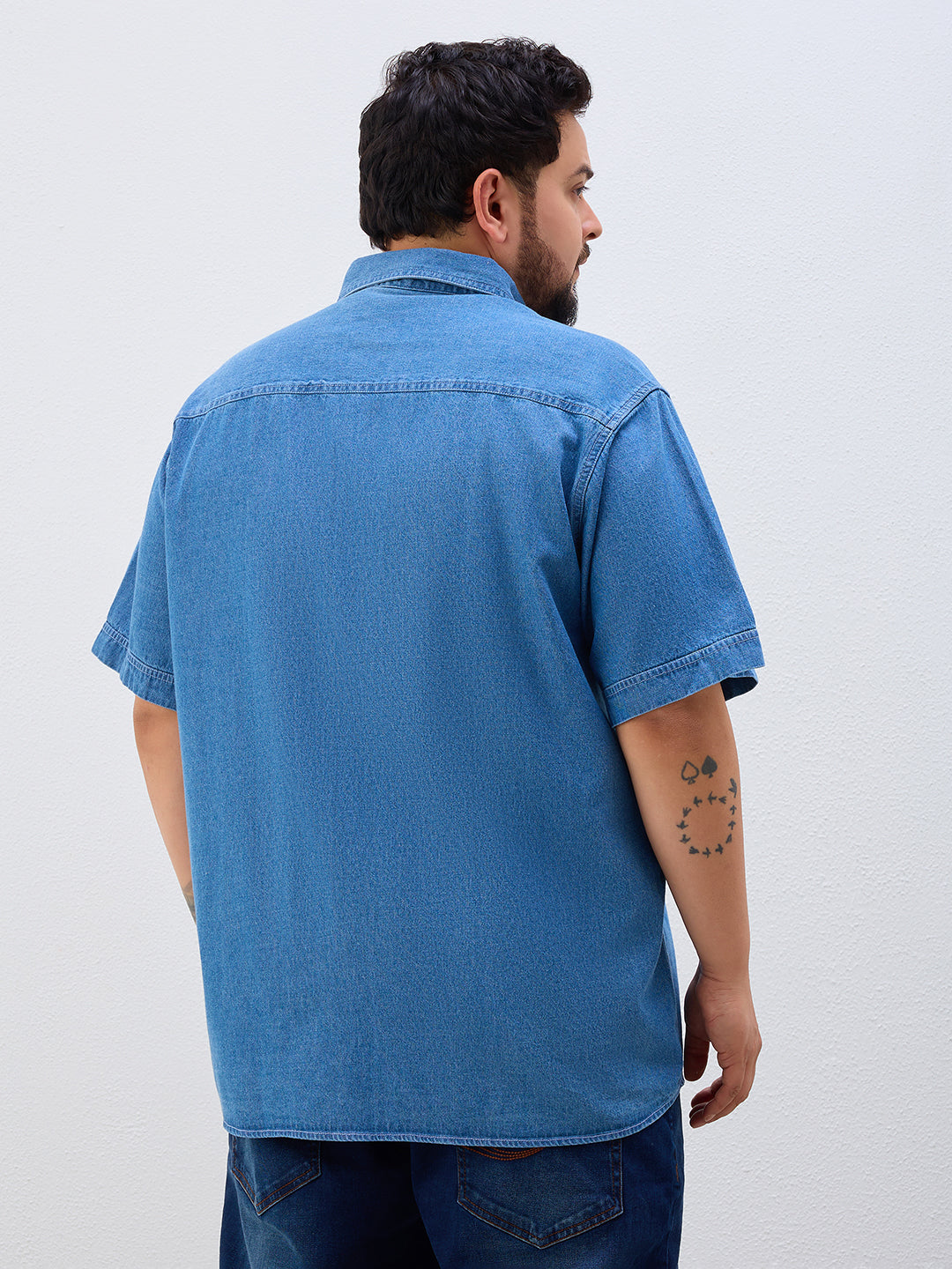 Plus Size Denim Regular Fit Smart Casual Shirt - Blue