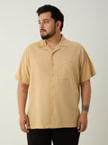 Plus Size Cotton Linen Regular Fit Smart Casual Shirt - Golden