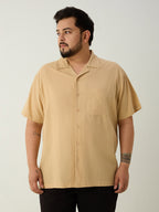 Plus Size Cotton Linen Regular Fit Smart Casual Shirt - Golden