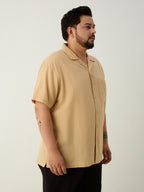 Plus Size Cotton Linen Regular Fit Smart Casual Shirt - Golden