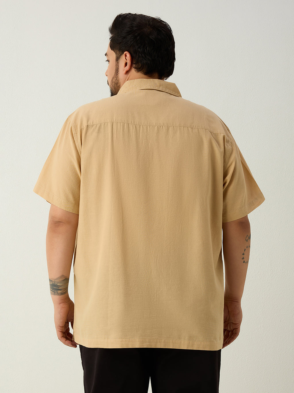 Plus Size Cotton Linen Regular Fit Smart Casual Shirt - Golden