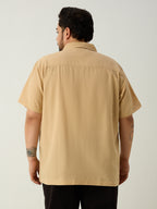 Plus Size Cotton Linen Regular Fit Smart Casual Shirt - Golden