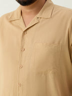 Plus Size Cotton Linen Regular Fit Smart Casual Shirt - Golden