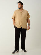 Plus Size Cotton Linen Regular Fit Smart Casual Shirt - Golden