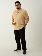 Plus Size Cotton Linen Regular Fit Smart Casual Shirt - Golden