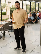 Plus Size Cotton Linen Regular Fit Smart Casual Shirt - Golden