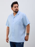 Plus Size Cotton Linen Regular Fit Smart Casual Shirt - Sky Blue