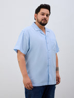 Plus Size Cotton Linen Regular Fit Smart Casual Shirt - Sky Blue