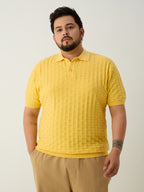 Flat Knit Half sleeve Polo Ribbed T Shirt - Yellow