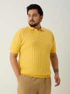 Flat Knit Half sleeve Polo Ribbed T Shirt - Yellow