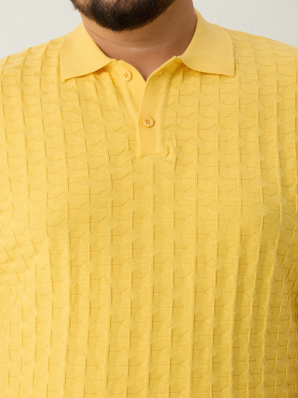 Flat Knit Half sleeve Polo Ribbed T Shirt - Yellow
