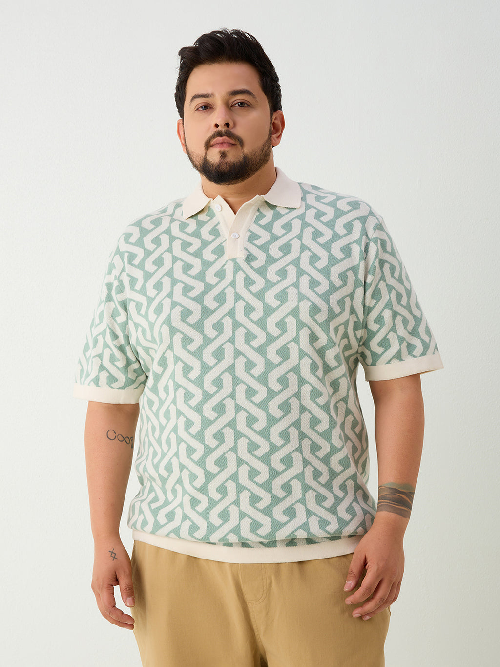 Flat Knit Half sleeve Polo Ribbed T Shirt - Sky Blue