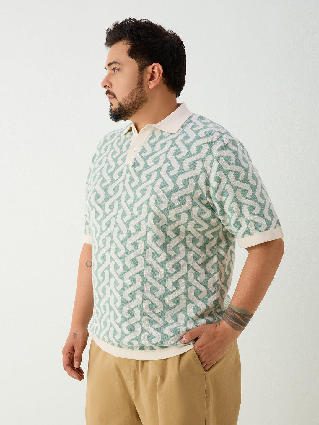 Flat Knit Half sleeve Polo Ribbed T Shirt - Sky Blue