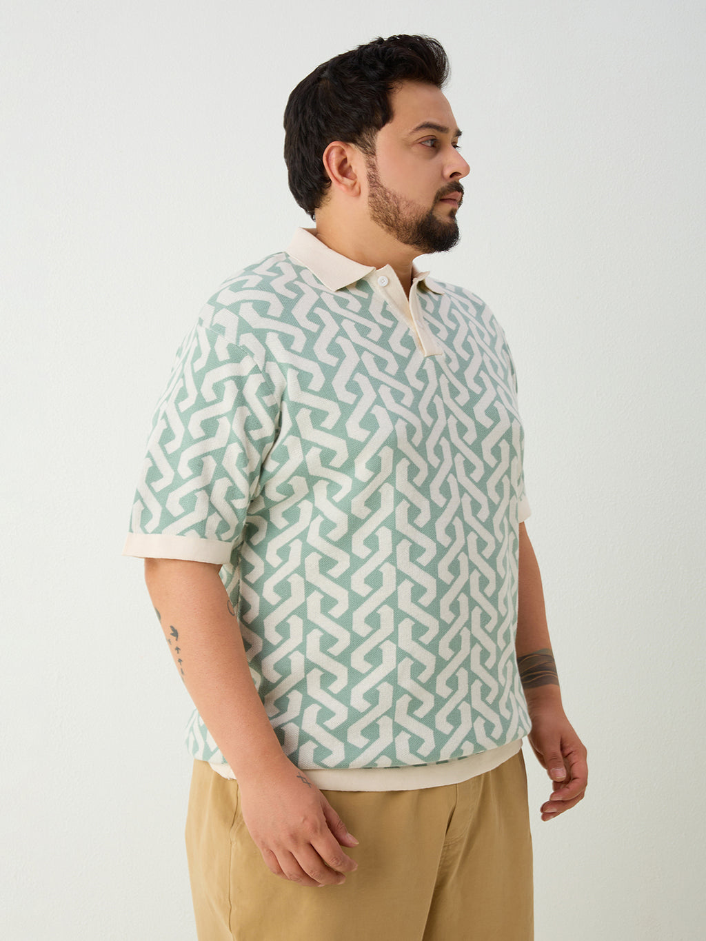 Flat Knit Half sleeve Polo Ribbed T Shirt - Sky Blue