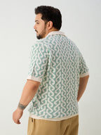 Flat Knit Half sleeve Polo Ribbed T Shirt - Sky Blue