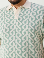 Flat Knit Half sleeve Polo Ribbed T Shirt - Sky Blue