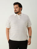Flat Knit Half sleeve Polo Ribbed T Shirt - White