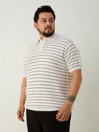 Flat Knit Half sleeve Polo Ribbed T Shirt - White
