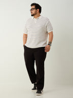 Flat Knit Half sleeve Polo Ribbed T Shirt - White